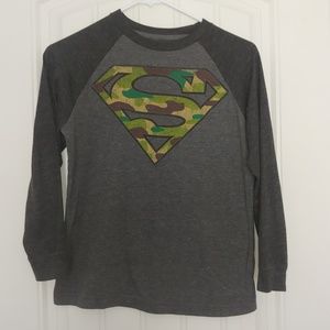 Old Navy camo Superman long sleeve baseball tee
